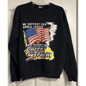 Vtg Operation Desert Storm Sweatshirt Adult L Black 90s‎ Flag Military USA